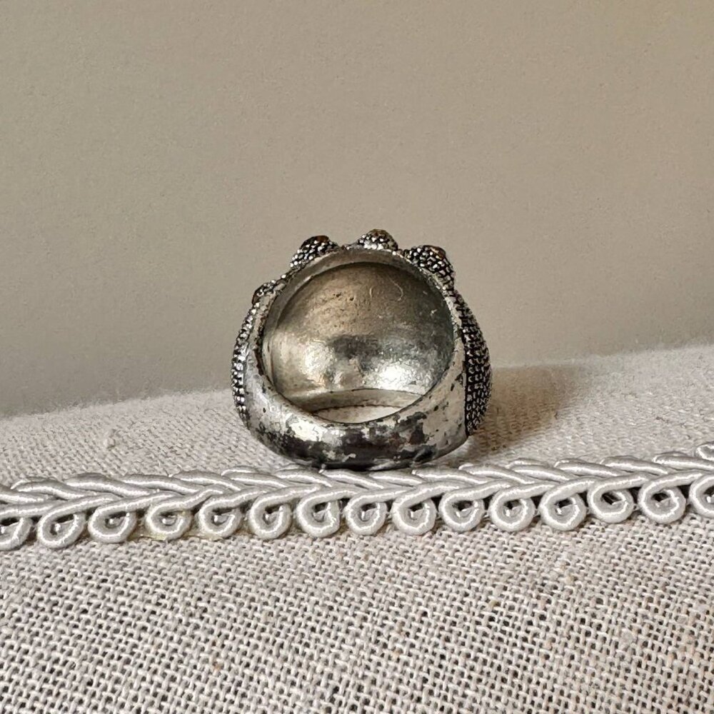 Vintage Custom Silver Tone Textured Statement Ring with Blue Stones - Size 7 - Picture 7 of 7